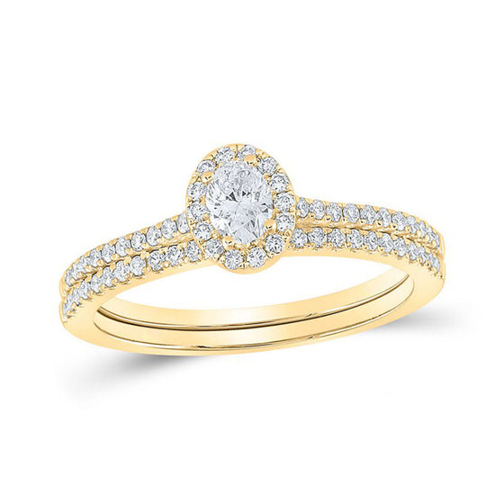 0.5CTW Oval Diamond Ring-Wedding Ring Set - 14k Gold| GOLDZENN-Ring detail in yellow gold.