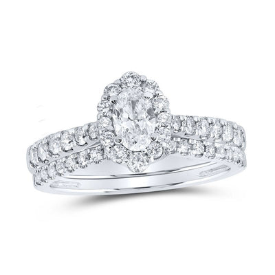 Oval Diamond Halo Bridal Wedding Ring-1.0CTW - 14k Gold| GOLDZENN- Ring detail in white gold.