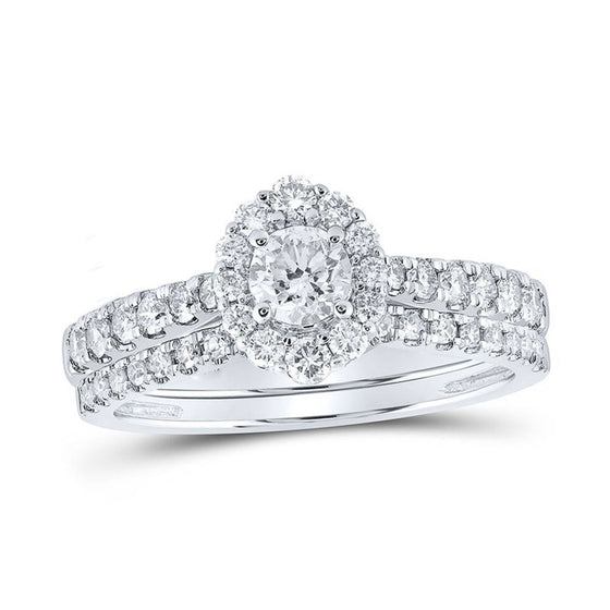 Halo Bridal Wedding Ring- 1.0CTW Round Diamond  - 14k Gold| GoldZenn- Ring detail in white gold.