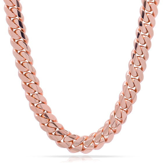 Solid Gold Cuban Link Chain- 16mm | GOLDZENN Jewelry- Chain detail in rose gold