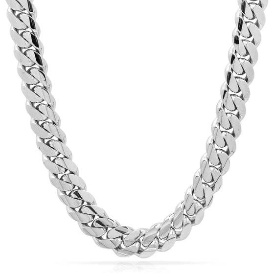 Solid Gold Cuban Link Chain- 16mm | GOLDZENN Jewelry- Chain detail in white gold