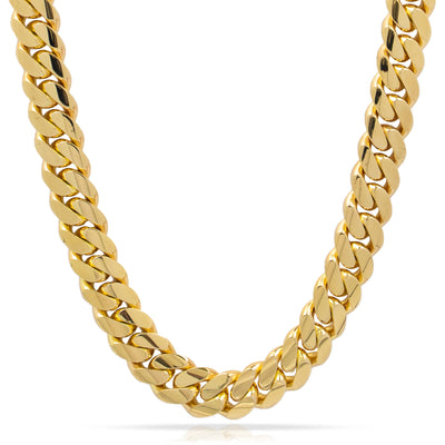 Solid Gold Cuban Link Chain- 16mm | GOLDZENN Jewelry- Chain detail in yellow gold