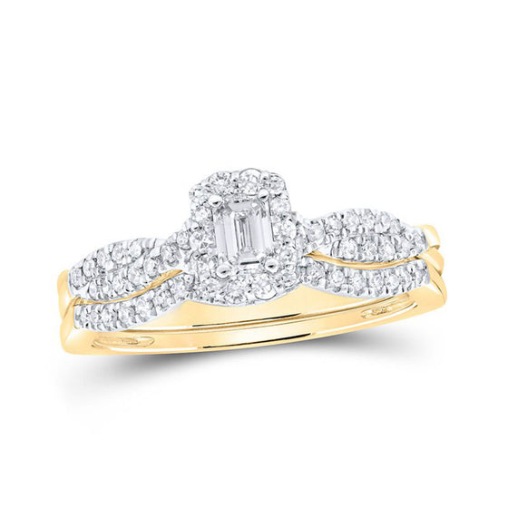 Emerald Diamond Halo Ring-0.5CTW- 10k Gold| GOLDZENN- Ring detail in yellow gold.