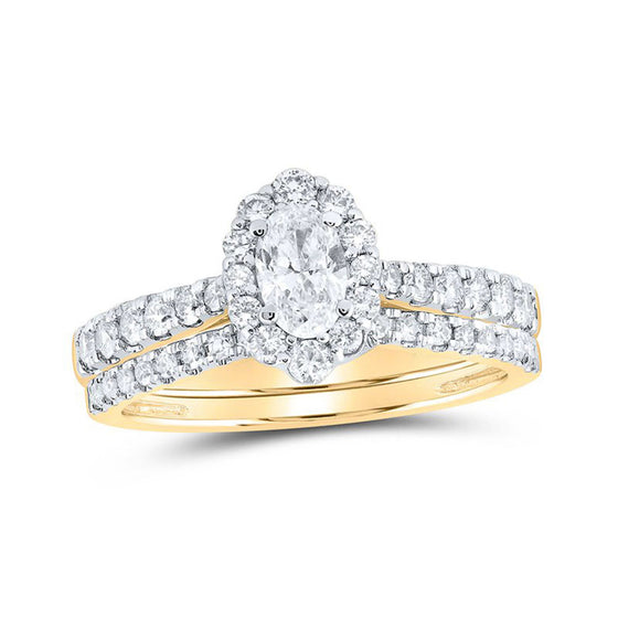 Oval Diamond Halo Bridal Wedding Ring-1.0CTW - 14k Gold| GOLDZENN-Ring detail in yellow gold.
