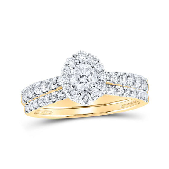 Halo Bridal Wedding Ring- 1.0CTW Round Diamond  - 14k Gold| GoldZenn-Ring detail in yellow gold.