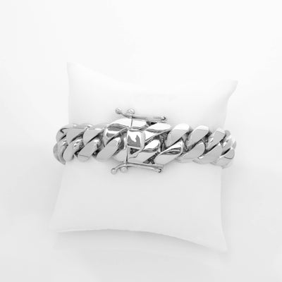 Cuban Link Chain Bracelet- 18mm 999 Silver | GOLDZENN Jewelry- Box lock and link chain detail
