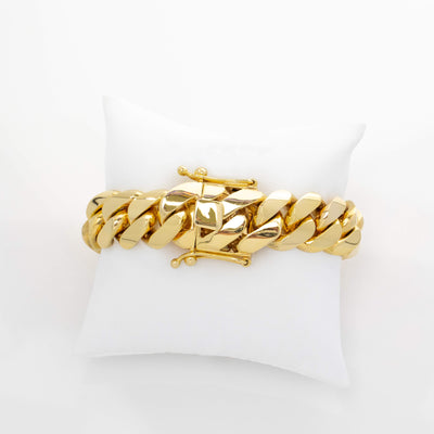 Mens Solid Gold Cuban Link Bracelet-18mm | GOLDZENN Jewelry- Box lock and chain link detail