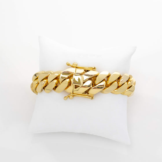 Mens Solid Gold Cuban Link Bracelet-18mm | GOLDZENN Jewelry- Box lock and chain link detail