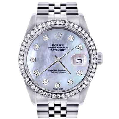 Rolex Datejust 36mm- 16200- Mother of Pearl Dial Jubilee Band | GOLDZENN- Showing the watch detail.