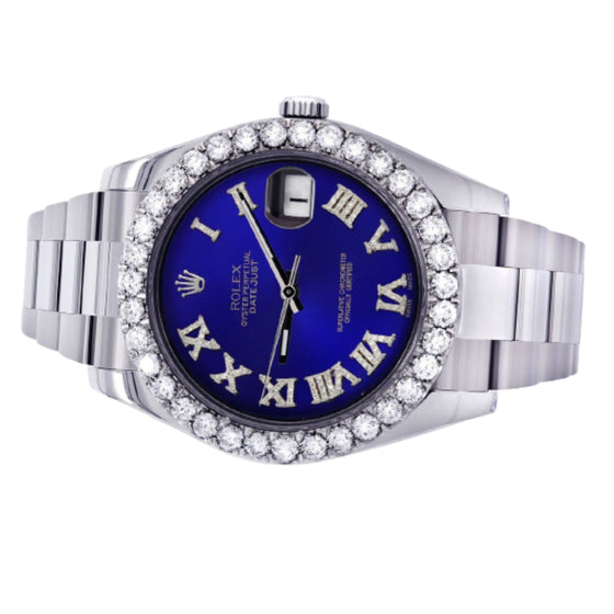 Rolex Datejust II 41mm- Blue Roman Diamond Dial Oyster Band| GOLDZENN- Showing the side view detail of the watch.