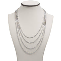 A display bust showcases the 3mm Barrel Crystal Chain—925 Silver, featuring five graduated strands of translucent beads gracefully layered for an elegant, sophisticated look.