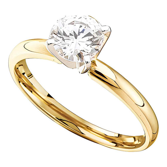 Round Diamond in Solitaire Supreme+ Bridal Ring-0.5CTW- 14k| GOLDZENN- Ring detail in yellow gold.