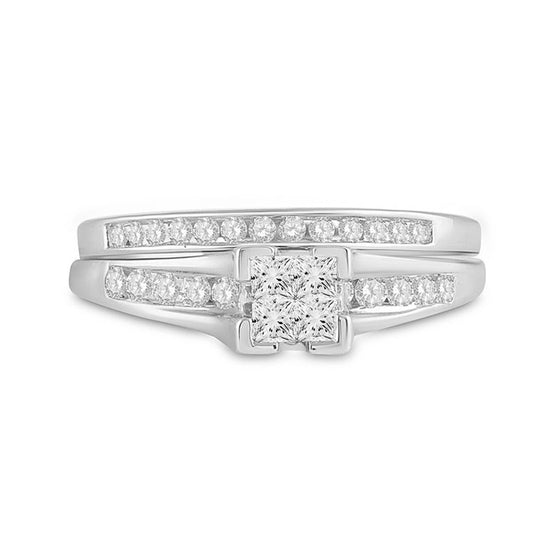 Princess Diamond Engagement Wedding Ring Set-0.5CTW- 10k| GOLDZENN-Showing the diamond detail of the ring in white gold.
