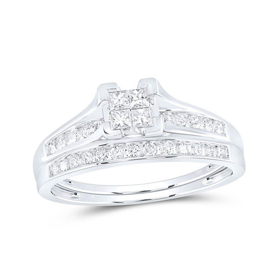 Princess Diamond Engagement Wedding Ring Set-0.5CTW- 10k| GOLDZENN-Showing the diamond closer detail of the ring in white gold.