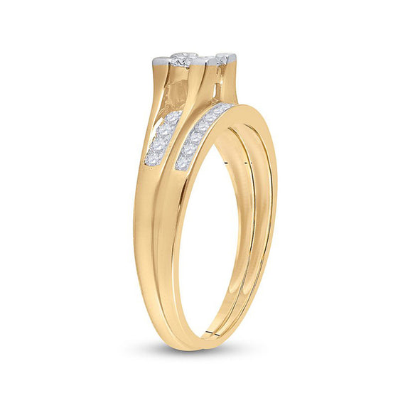 Princess Diamond Engagement Wedding Ring Set-0.5CTW- 10k| GOLDZENN- Side view detail of the ring.