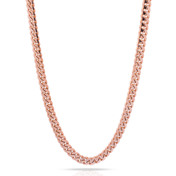 Mens Cuban Link Chain- 8mm Solid Gold| GoldZenn Jewelry- Chain detail in Rose Gold.