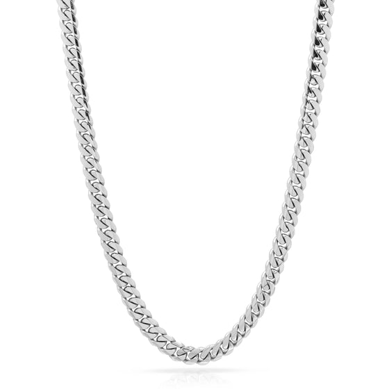 Mens Cuban Link Chain- 8mm Solid Gold| GoldZenn Jewelry- Chain detail in White Gold.