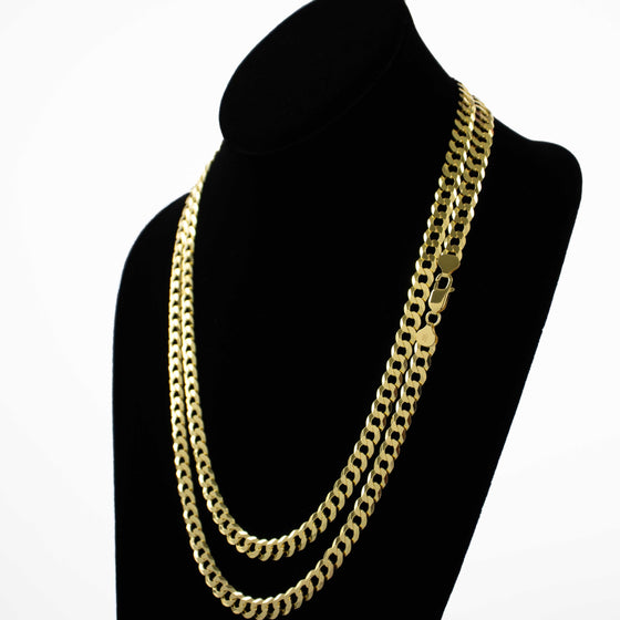 Curb Link Chain- 8mm - 14k Gold Bonded| GOLDZENN- Chain detail in 2 different length variations.
