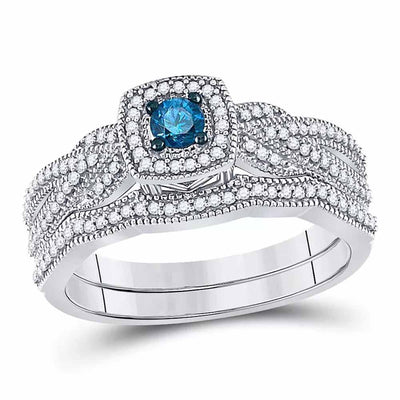 Round Blue Diamond Bridal Wedding Ring - 10k Gold| GOLDZENN(Ring detail.)