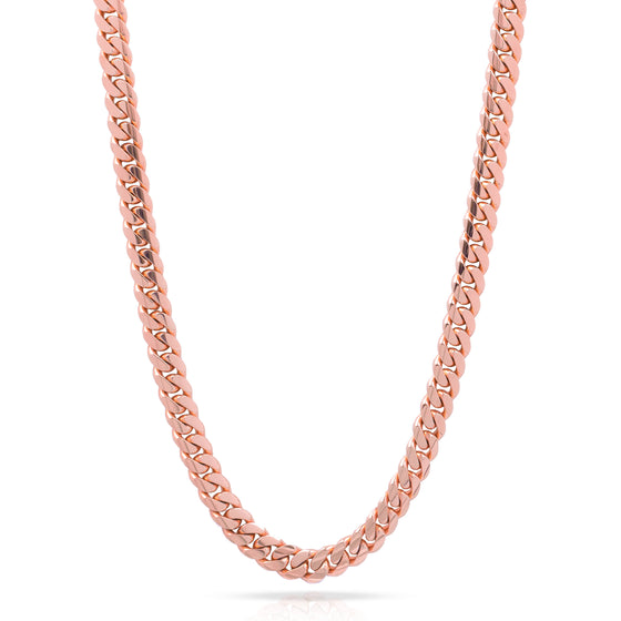 9mm Miami Cuban Link Chain- Solid Gold | GoldZenn Jewelry- Chain detail in Rose Gold.