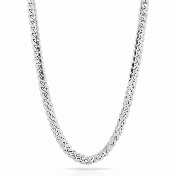 9mm Miami Cuban Link Chain- Solid Gold | GoldZenn Jewelry- Chain detail in White Gold.