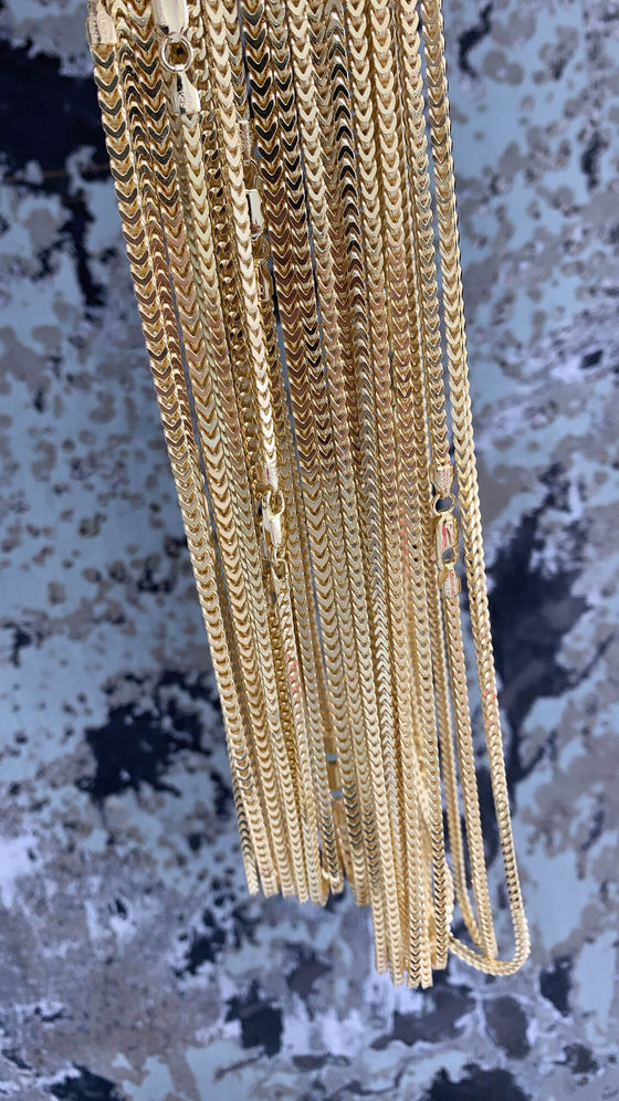 Franco Link Chains- 2.5mm - 14k Gold Bonded| GOLDZENN- Chains while hanging view