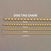 Five gold Bead Bracelet - 5mm Moon Cut chains are displayed on a grey background in sizes 5mm, 4mm, 3mm, and 2.2mm. Each is made of small metal beads linked together, ideal for pairing with a yellow gold bracelet.