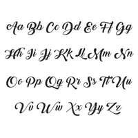 Cursive handwritten alphabet in uppercase and lowercase, shown in four rows on a white background. The elegant font is ideal for the Custom Name Pendant Chain - 14k Solid Gold, perfect for personalized jewelry designs.