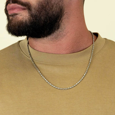 3mm - Barrel Crystal Chain Necklace - 925 Silver| GOLDZENN- When worn by a model view.