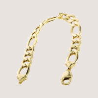 The Gold Figaro Bracelet - 6.5 mm features large, interlocking flat oval links and a lobster claw clasp in classic Italian design, crafted from 14k gold and shown on a light, neutral background.