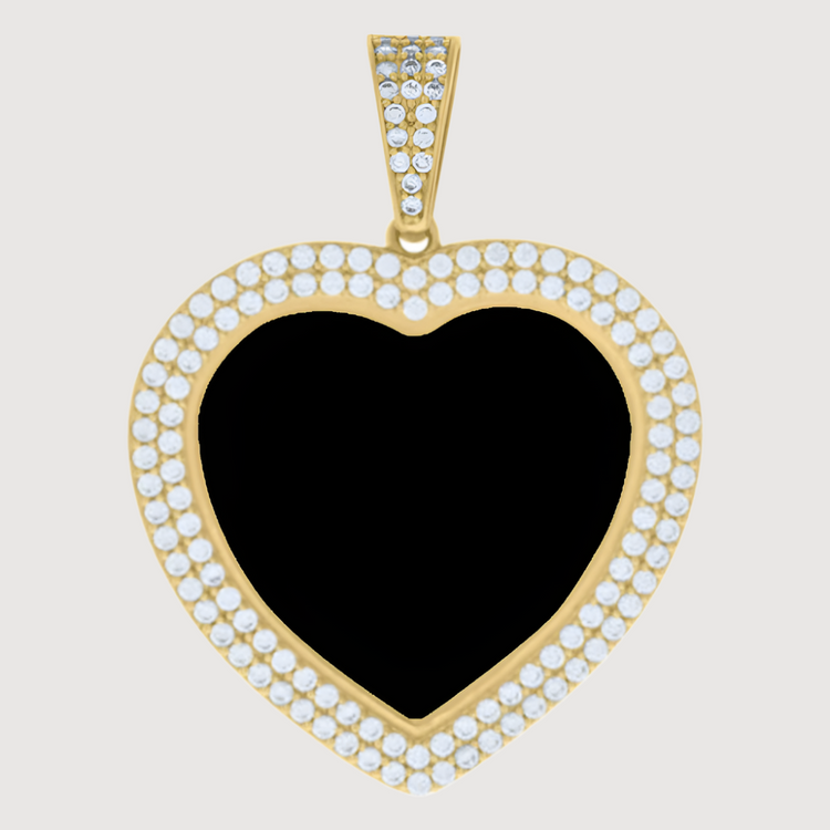 The Heart Frame Charm Picture Pendant in 10k solid gold features a heart-shaped design with diamonds and can be personalized for a unique, meaningful keepsake.