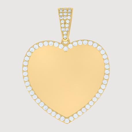 The Heart Picture Pendant in 10k Solid Gold features a heart shape outlined with small round white gemstones and a gem-studded bail, displayed against a light gray background.