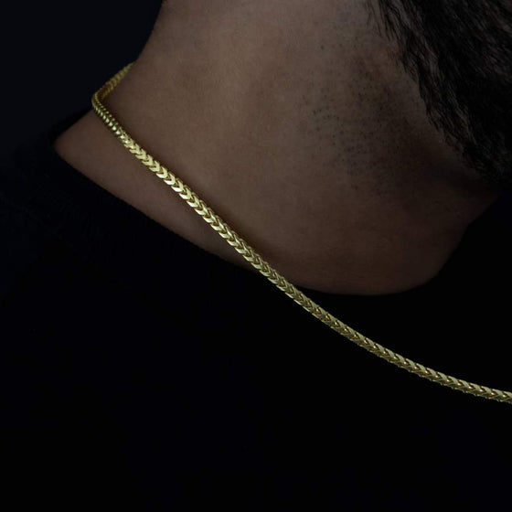 Franco Link Chains- 2.5mm - 14k Gold Bonded| GOLDZENN- Side view while a model wearing it