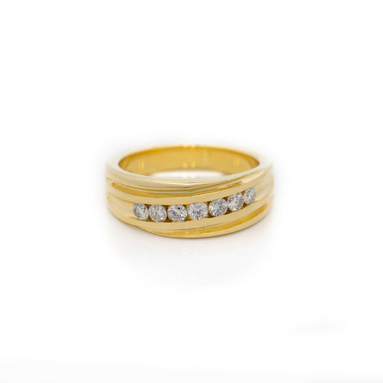 Multi-Stone Diamond Wedding Ring - 14k Yellow Gold