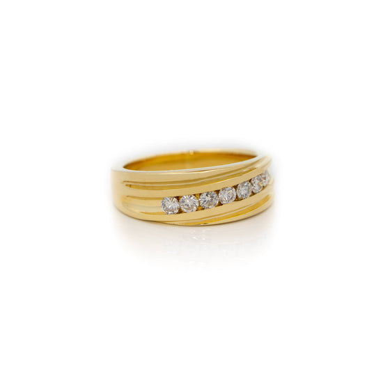 Multi-Stone Diamond Wedding Ring - 14k Yellow Gold