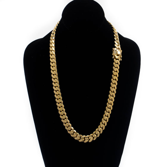 Solid Gold Cuban Link Chain-12mm| GOLDZENN Jewelry- Full chain view in yellow gold
