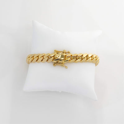 Solid Gold Cuban Link Bracelet- 10mm | GOLDZENN- Box lock and chain view