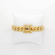  Solid Gold Cuban Link Bracelet-14mm | GOLDZENN Jewelry- Box lock and chain view