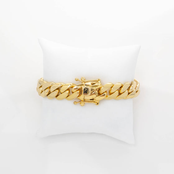 Solid Gold Cuban Link Bracelet-14mm | GOLDZENN Jewelry- Box lock and chain view