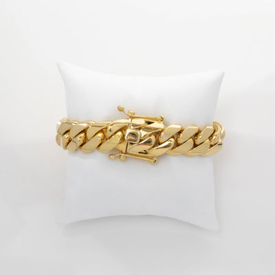 Cuban Link Bracelet-16mm Solid Gold | GOLDZENN Jewelry- Box lock and link chain detail