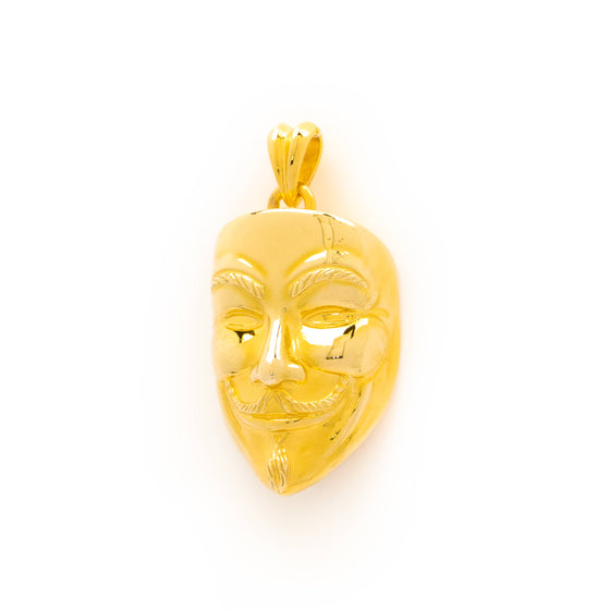 Mask Pendant in Solid Gold| GOLDZENN- Side view detail of the pendant.