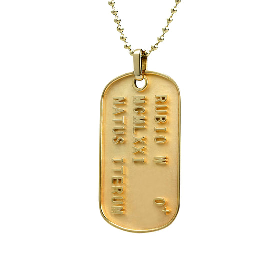 Dog Tag Pendant - GOLDZENN- Customized dog pendant while it's being hang on a necklace.