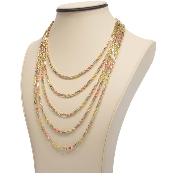3.5mm - Tricolor Milano Figarope Chain - 14k Solid Gold