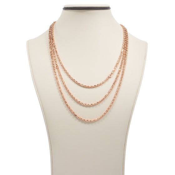 Barrel Crystal Chain- 3mm- 10k Rose Gold | GOLDZENN- Chain view in 3 length variations.