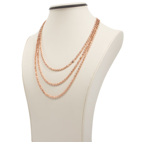 Barrel Crystal Chain- 3mm- 10k Rose Gold | GOLDZENN Other side view detail of the chain in 3 length variations.