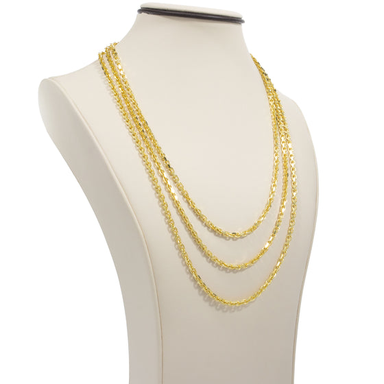 Link Cable Chain- 3.5mm-  Solid Yellow Gold| GOLDZENN- Side view detail of the chains in  3 length variations.