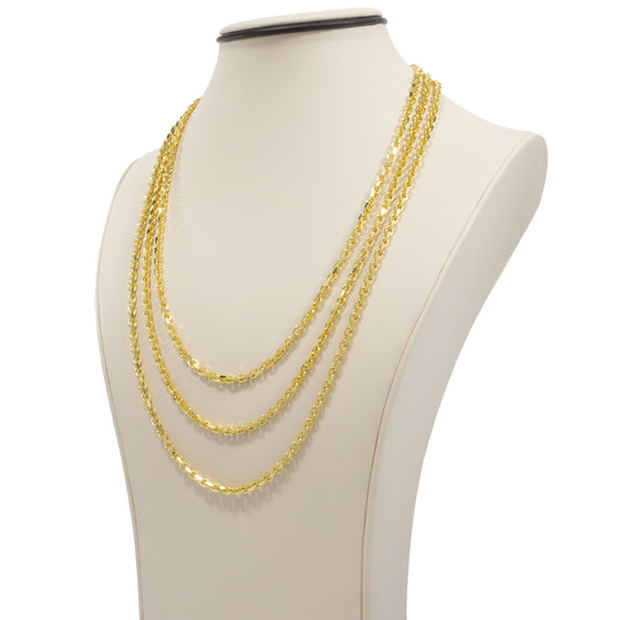 Link Cable Chain- 3.5mm-  Solid Yellow Gold| GOLDZENN- Other side view detail of the chains in 3 length variations.