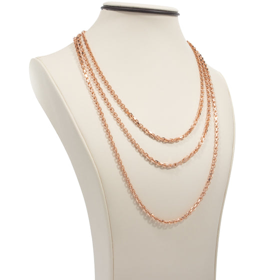 Solid Gold Cable Link Chain- 3.5mm - Rose Gold| GOLDZENN - Side view detail of the chain in 3 length variations.