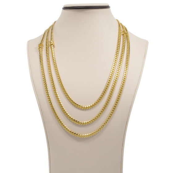 5mm - Cuban Link Chain Box Lock - 10k Solid Gold| GOLDZENN Jewelry- Front detail of the chain in 3 Length variations.