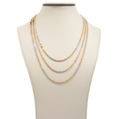 2.5mm - Tricolor Rope Chain - 14k Solid Gold| GoldZenn Jewelry- Chain detail in each length variations